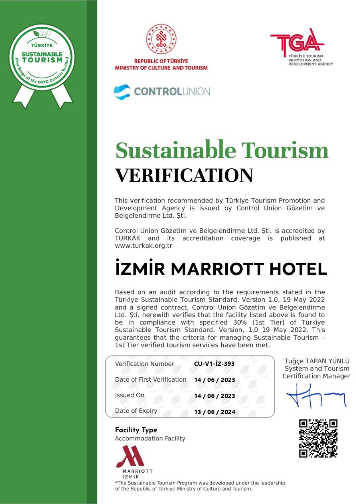 Izmir Marriott Hotel Exterior photo Verification Certificate